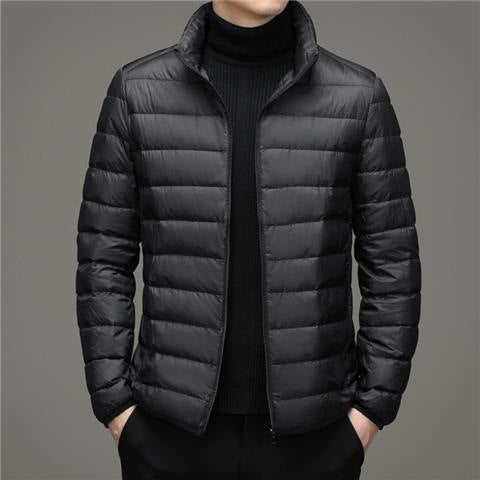 Brand Handle Autumn and Winter Light Down Cotton-padded Jacket Mens Short Vertical Collar Hooded Middle-aged and Elderly Light Thin Broken Coat F88 black stand collar