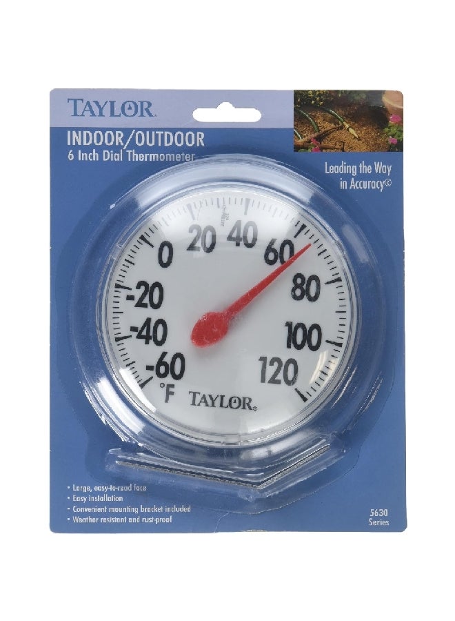 تايلور ميزان حرارة معدني دقيق داخلي/خارجي أبيض وأسود 6 بوصة 5630 - Image 2