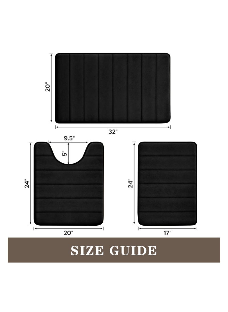 شو وو مجموعات سجاد الحمام 3 قطع ، مجموعة حصائر الحمام الميموري فوم سميكة للغاية ، غير قابلة للانزلاق للحمام ، ماصة للماء ، سجاد حمام قابل للغسل للحوض والمرحاض والأرضية السوداء - Image 3