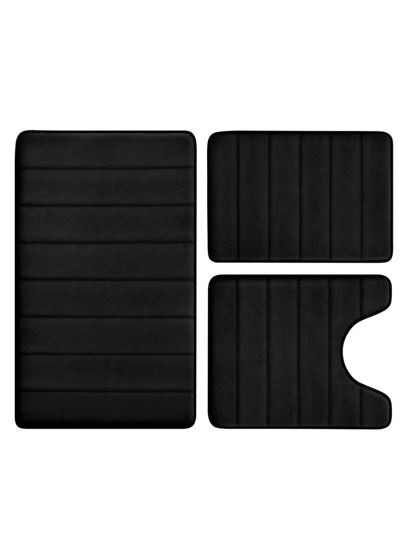 شو وو مجموعات سجاد الحمام 3 قطع ، مجموعة حصائر الحمام الميموري فوم سميكة للغاية ، غير قابلة للانزلاق للحمام ، ماصة للماء ، سجاد حمام قابل للغسل للحوض والمرحاض والأرضية السوداء - Image 1