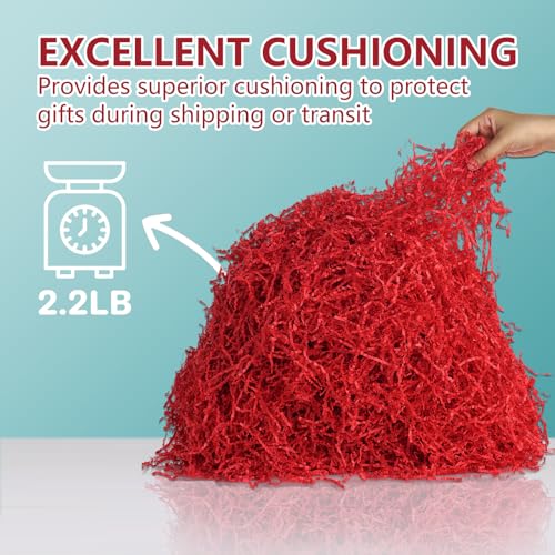 mxxkms 2.2 LB Red Crinkle Paper Filler - Shredded Paper for Gift Baskets, Birthdays, Weddings, Christmas, and Craft Projects - Plenty of Fill to Stuff Packaging - Image 4