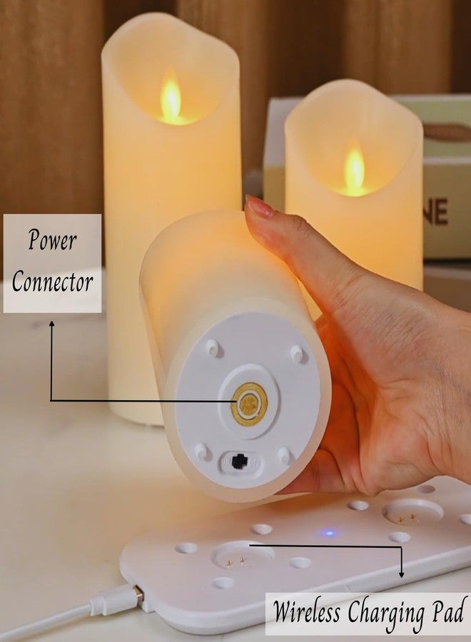 LTETTES Rechargeable Flameless LED Candles | Real Paraffin Wax Pillars | Set of 3 (3"x4",5",6") | Remote Controlled | Ivory Flickering Lights for Home | Wedding | Birthday | Decoration - Image 3