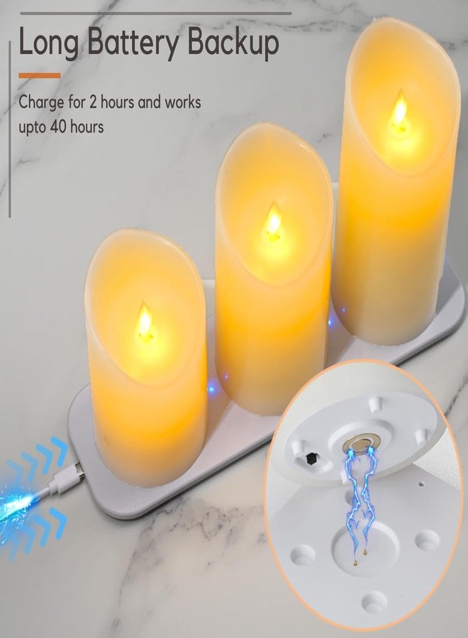 LTETTES Rechargeable Flameless LED Candles | Real Paraffin Wax Pillars | Set of 3 (3"x4",5",6") | Remote Controlled | Ivory Flickering Lights for Home | Wedding | Birthday | Decoration - Image 4
