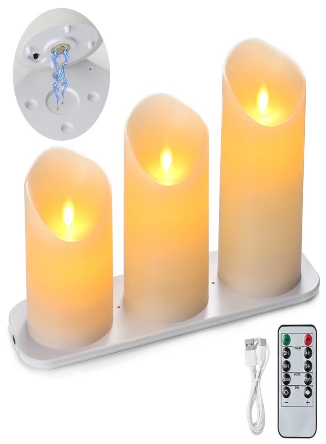 LTETTES Rechargeable Flameless LED Candles | Real Paraffin Wax Pillars | Set of 3 (3"x4",5",6") | Remote Controlled | Ivory Flickering Lights for Home | Wedding | Birthday | Decoration - Image 1