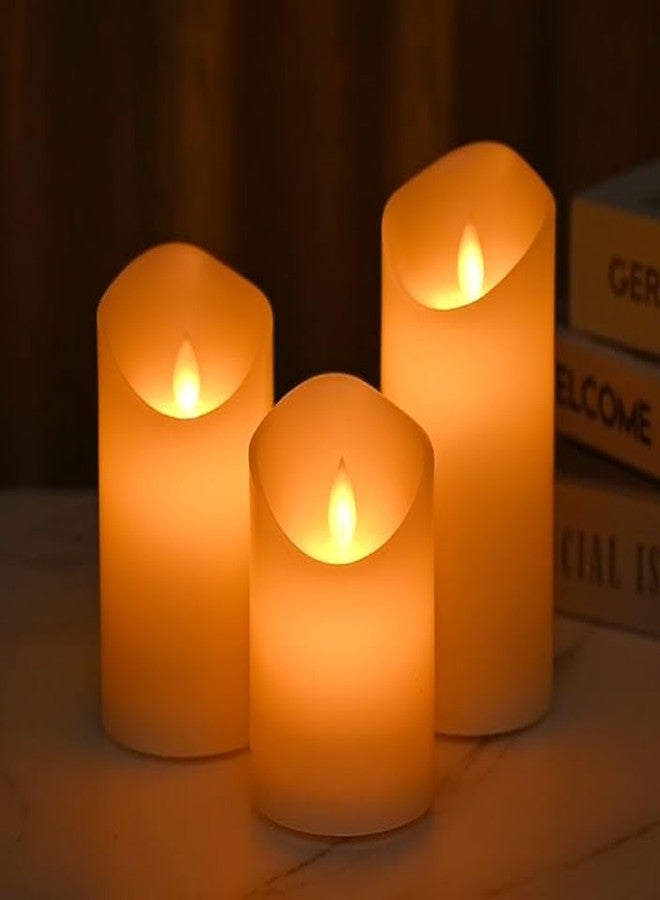 LTETTES Rechargeable Flameless LED Candles | Real Paraffin Wax Pillars | Set of 3 (3"x4",5",6") | Remote Controlled | Ivory Flickering Lights for Home | Wedding | Birthday | Decoration - Image 2