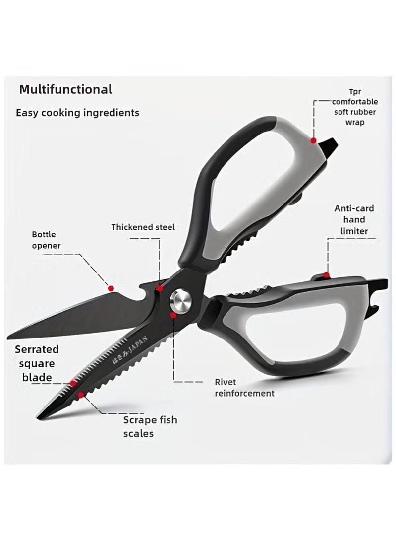 جابان مقصات الشيف اليابانية - شفرات حادة ثلاثية من الفولاذ المقاوم للصدأ VG-10، مقبض مريح للدواجن/الأسماك/الأعشاب، آمنة للغسل في غسالة الأطباق - مقص مطبخ احترافي للطهي والذبح وإعداد الطعام - Image 4