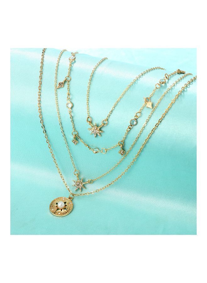 Alloy Faux Pearl And Rhinestone Studded Multilayer Necklace Gold