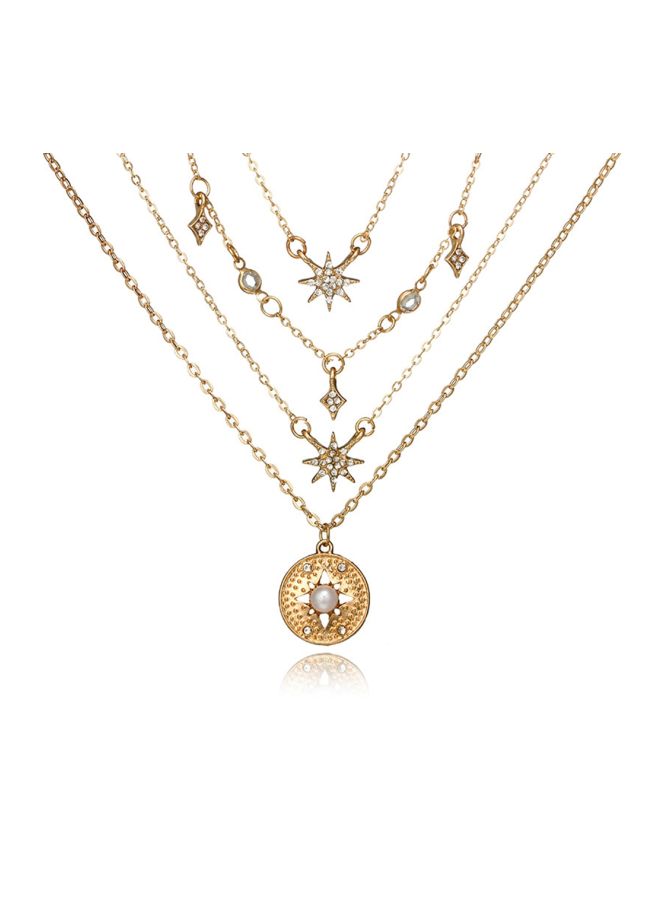 Alloy Faux Pearl And Rhinestone Studded Multilayer Necklace Gold