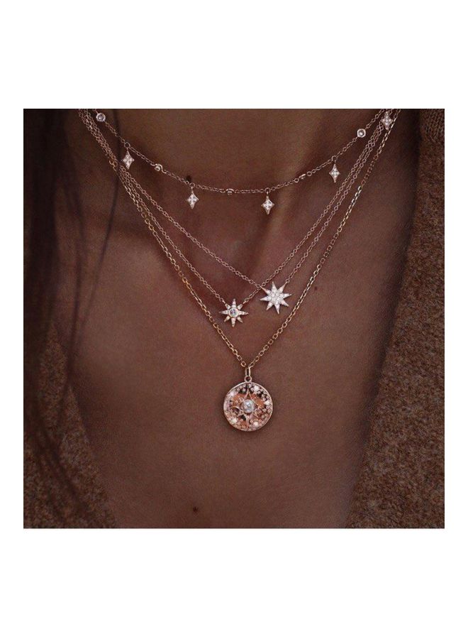 Alloy Faux Pearl And Rhinestone Studded Multilayer Necklace Gold