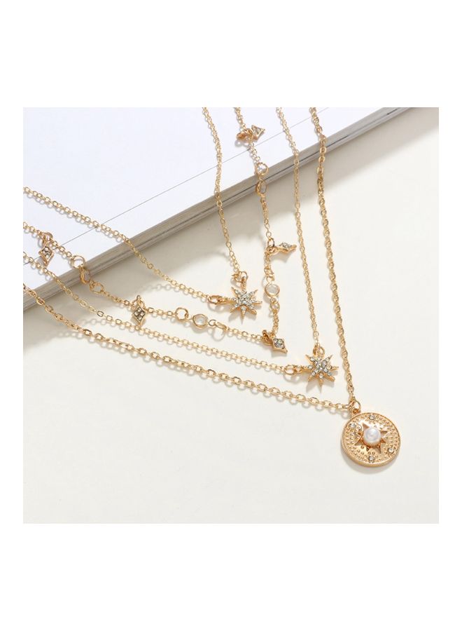 Alloy Faux Pearl And Rhinestone Studded Multilayer Necklace Gold