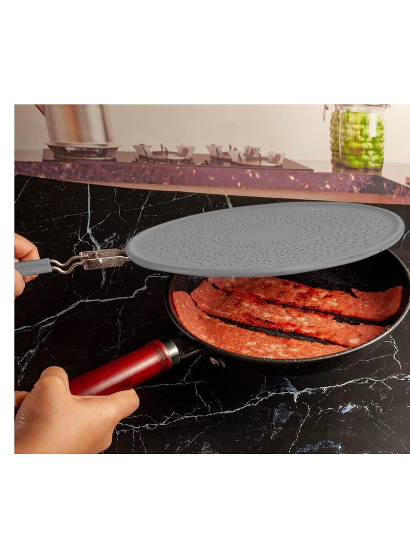 Silicone Grease Splatter Screen for Frying Pan Oil Splash Guard with Foldable Handle Silicone Splash Guard for Frying Pan Oil Splatter Guard Non-Stick Drain Board Strainer for Cooking Frying - Image 2