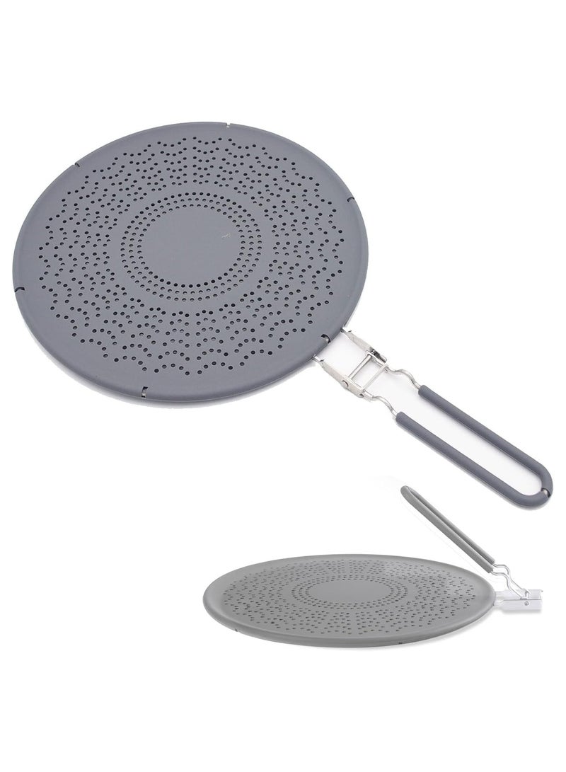 Silicone Grease Splatter Screen for Frying Pan Oil Splash Guard with Foldable Handle Silicone Splash Guard for Frying Pan Oil Splatter Guard Non-Stick Drain Board Strainer for Cooking Frying - Image 1