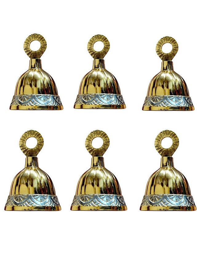 GG Brass Hanging Bells Home, Temple Decoration Silver Gold Finish Pack of one (6 Piece) - Image 1