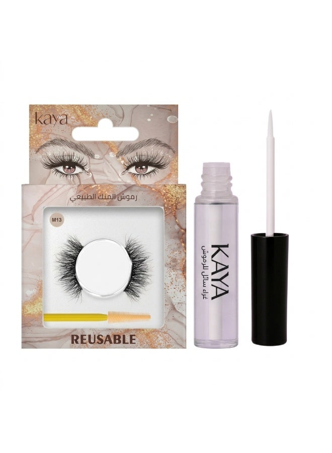 kaya Clear Eyelash Glue with Natural Mink Three Dimensional Lashes Style No. 13 Set - Image 1