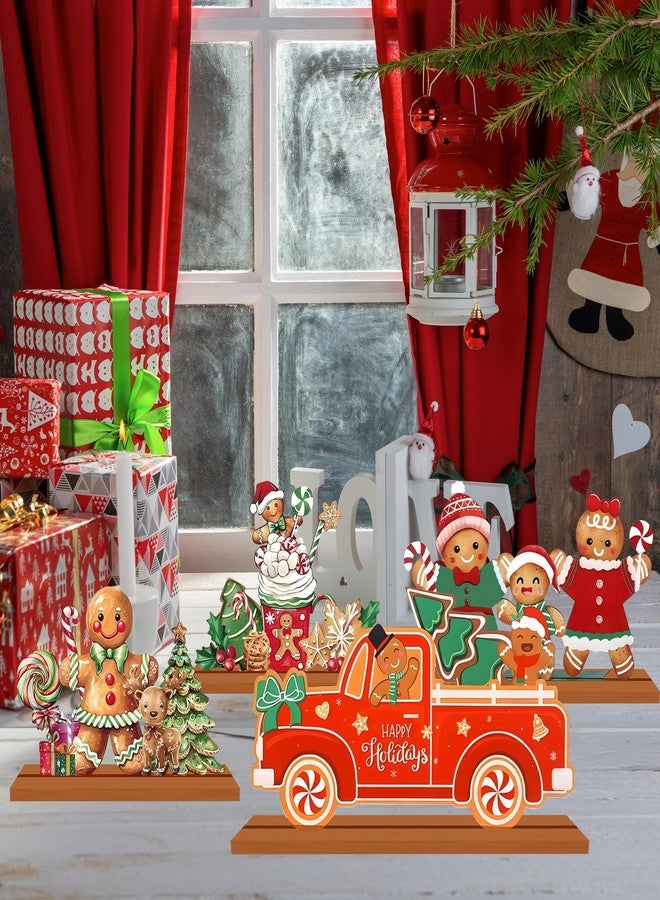 EUVBOKW 6 Pcs Christmas Gingerbread Wooden Table Decorations Merry Christmas Snowflake Gingerbread Man Wooden Centerpiece for Xmas Holiday Dinne Party Decor Supplies - Image 5