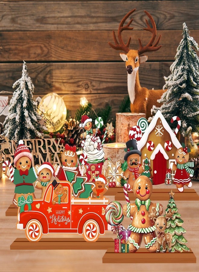 EUVBOKW 6 Pcs Christmas Gingerbread Wooden Table Decorations Merry Christmas Snowflake Gingerbread Man Wooden Centerpiece for Xmas Holiday Dinne Party Decor Supplies - Image 3