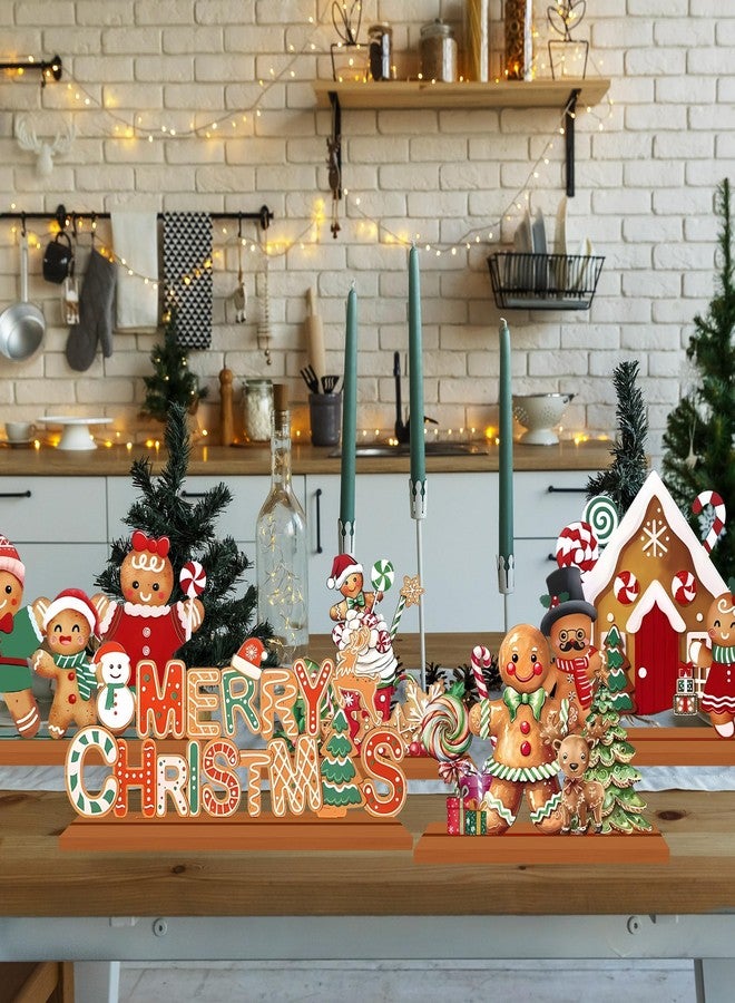 EUVBOKW 6 Pcs Christmas Gingerbread Wooden Table Decorations Merry Christmas Snowflake Gingerbread Man Wooden Centerpiece for Xmas Holiday Dinne Party Decor Supplies - Image 4