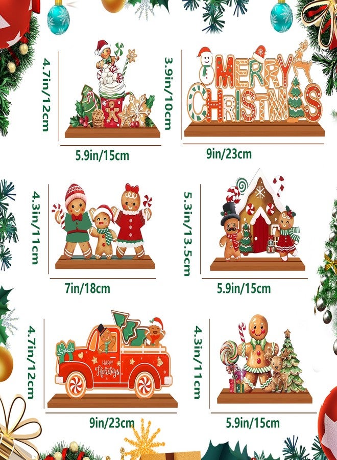 EUVBOKW 6 Pcs Christmas Gingerbread Wooden Table Decorations Merry Christmas Snowflake Gingerbread Man Wooden Centerpiece for Xmas Holiday Dinne Party Decor Supplies - Image 2