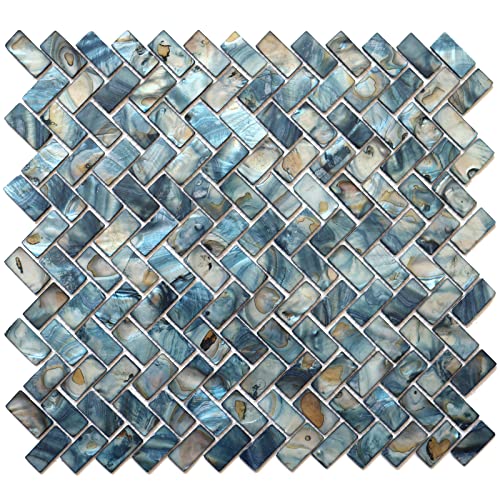 MOP Mother of Pearl Shell Mosaic Herringbone Backsplash Tile are Used for Kitchen Backsplashes and Bathroom Wall Tiles Dark Blue 10 Sheets - Image 1