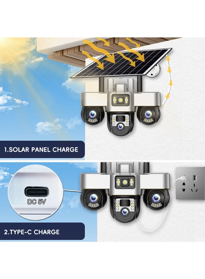 Triple Screens Smart WIFI Solar Powered Security Camera Camera,support Cloud Disk Card, Two-way Audio, Motion Detection, Multiple Night Vision Modes - Image 4