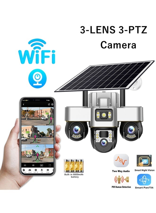 Triple Screens Smart WIFI Solar Powered Security Camera Camera,support Cloud Disk Card, Two-way Audio, Motion Detection, Multiple Night Vision Modes - Image 1
