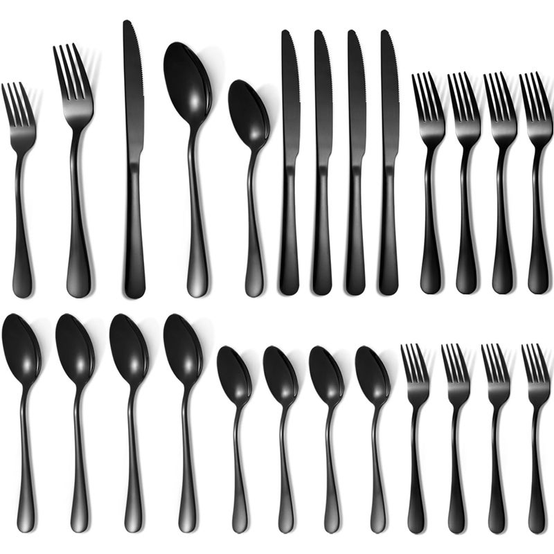Lazycorner 20 Pcs Black Silverware Set for 4 Mirror Polished Flatware Set Stainless Steel Fork Knife Spoon Food Grade Eating Utensils Sets Reusable Silverwear Cutlery Set Dishwasher Safe
