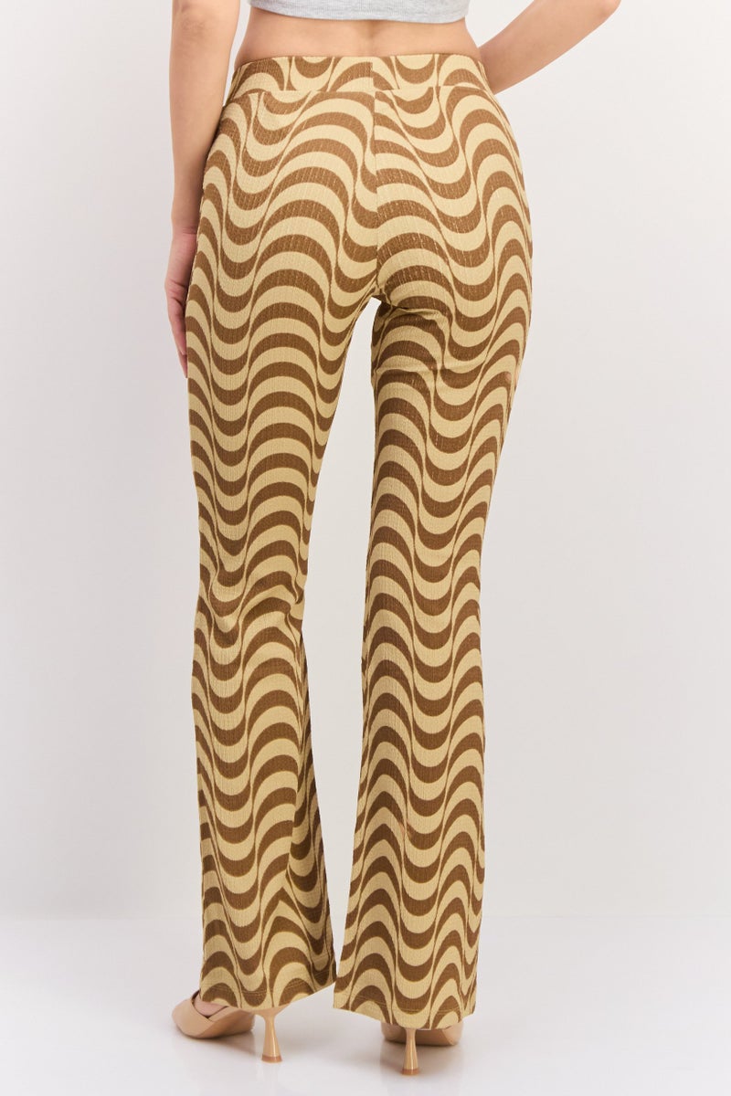 ONLY Women Wave Print Stretchable 32 Inseam Flare Pants, Khaki - Image 3