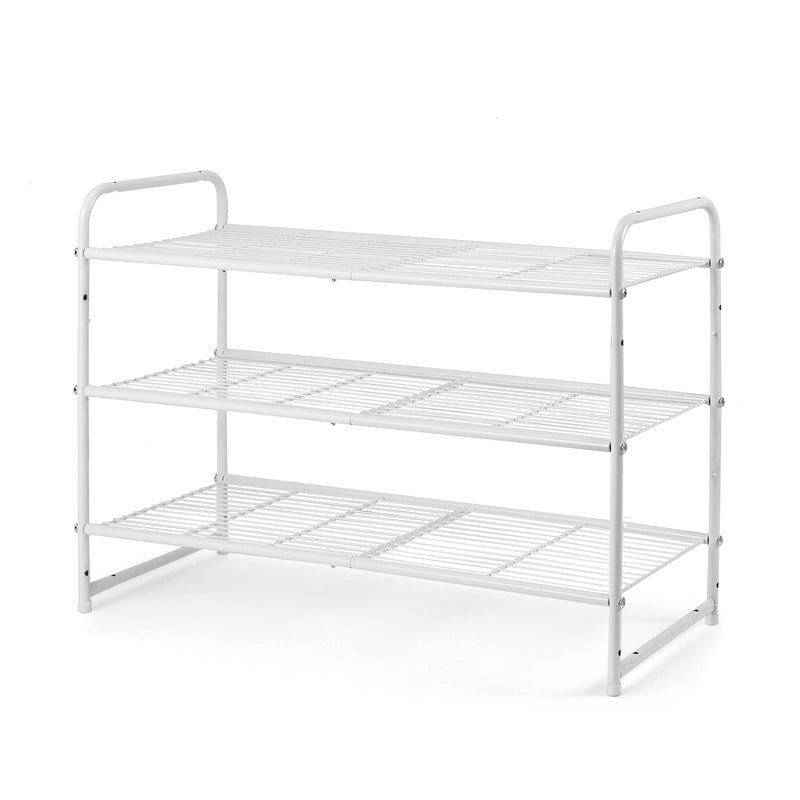 Simple Trending 3Tier Stackable Shoe Rack Expandable  Adjustable Shoe Shelf Storage Organizer Wire Grid White