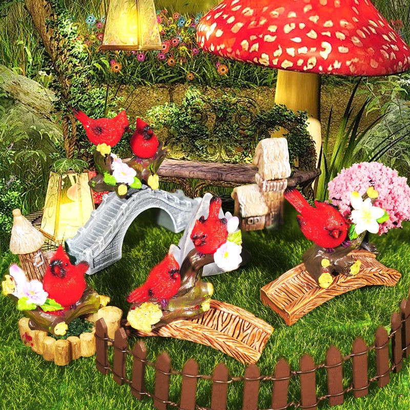 Pamonrueer 4 Pcs Miniature Cardinal Figurines Mini Red Cardinal Bird on Tree Branch with Flowers for Home Cake Decorating Party Supplies Birthday Gifts Fairy Garden Accessories - Image 4