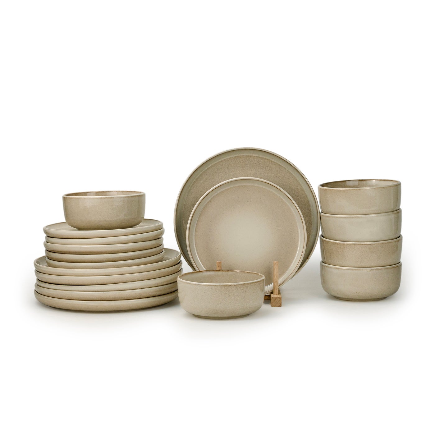 Shallow Stoneware REX 18PCS Dinner Set, Beige | Dinnerware Set Serves 6 People | 6 Dinner Plates 6 Side Plates 6 Bowls Lightweight Stackable Plate & Bowl Set for Home Family Meals