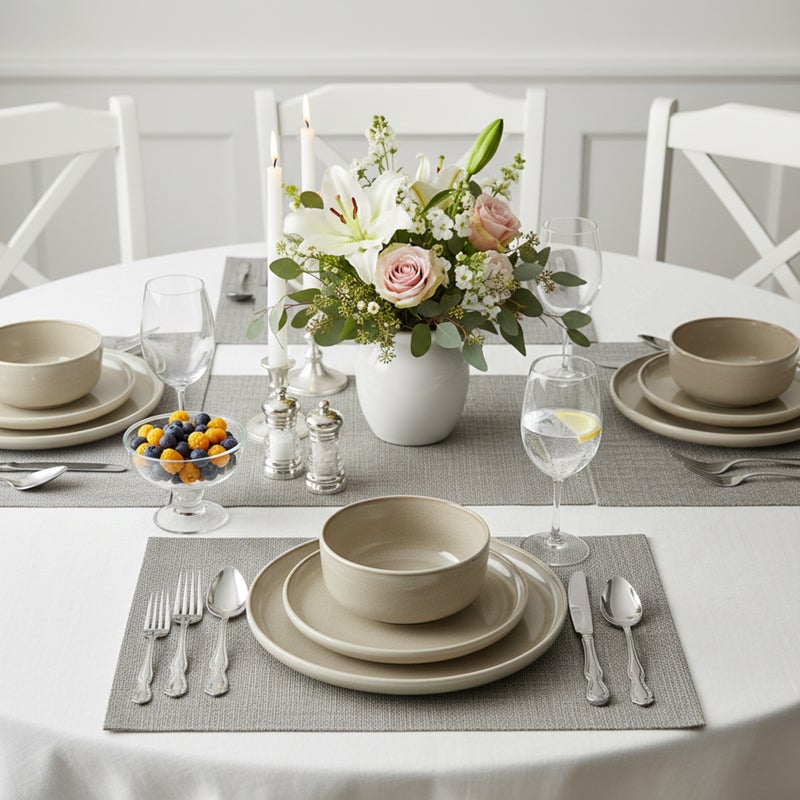 Shallow طقم عشاء شالو ستون وير ركس 18 قطعة، بيج | طقم أدوات مائدة يخدم 6 أشخاص | 6 أطباق عشاء 6 أطباق جانبية 6 سلطانيات خفيفة الوزن قابلة للتكديس لطقم أطباق وسلطانيات للوجبات العائلية في المنزل - Image 5