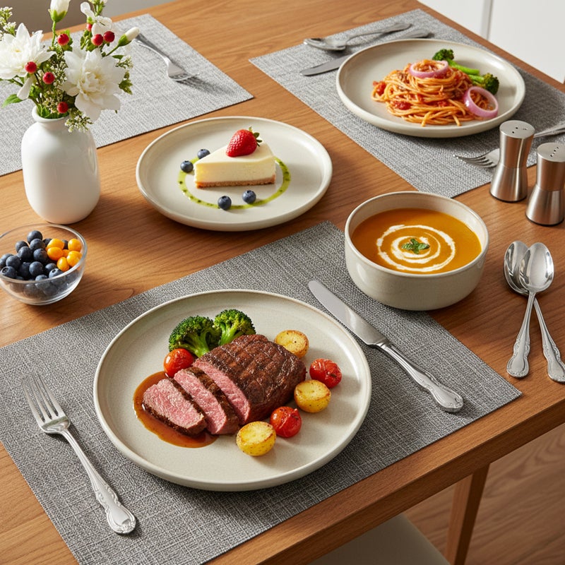 Shallow طقم عشاء شالو ستون وير ركس 18 قطعة، بيج | طقم أدوات مائدة يخدم 6 أشخاص | 6 أطباق عشاء 6 أطباق جانبية 6 سلطانيات خفيفة الوزن قابلة للتكديس لطقم أطباق وسلطانيات للوجبات العائلية في المنزل - Image 4