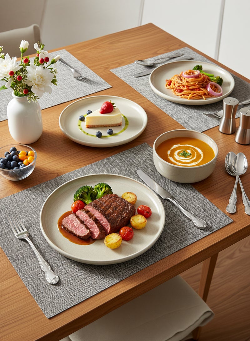 Shallow Stoneware REX 18PCS Dinner Set, Beige | Dinnerware Set Serves 6 People | 6 Dinner Plates 6 Side Plates 6 Bowls Lightweight Stackable Plate & Bowl Set for Home Family Meals - Image 4