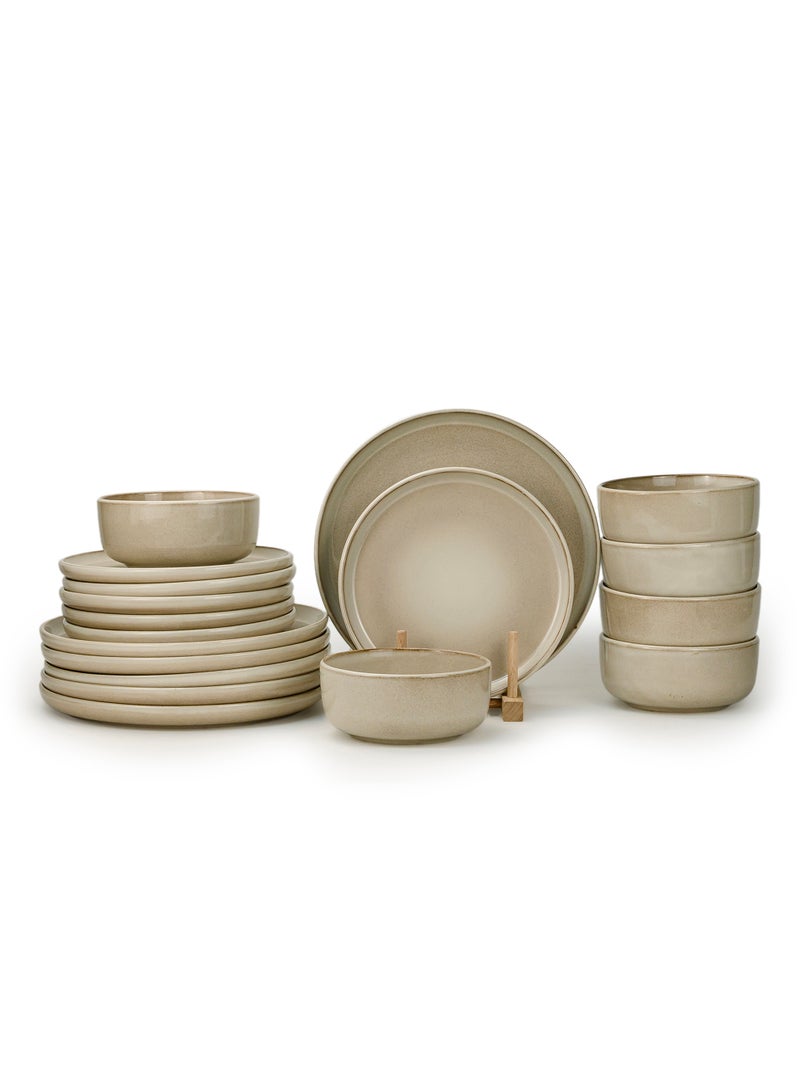 Shallow Stoneware REX 18PCS Dinner Set, Beige | Dinnerware Set Serves 6 People | 6 Dinner Plates 6 Side Plates 6 Bowls Lightweight Stackable Plate & Bowl Set for Home Family Meals - Image 1