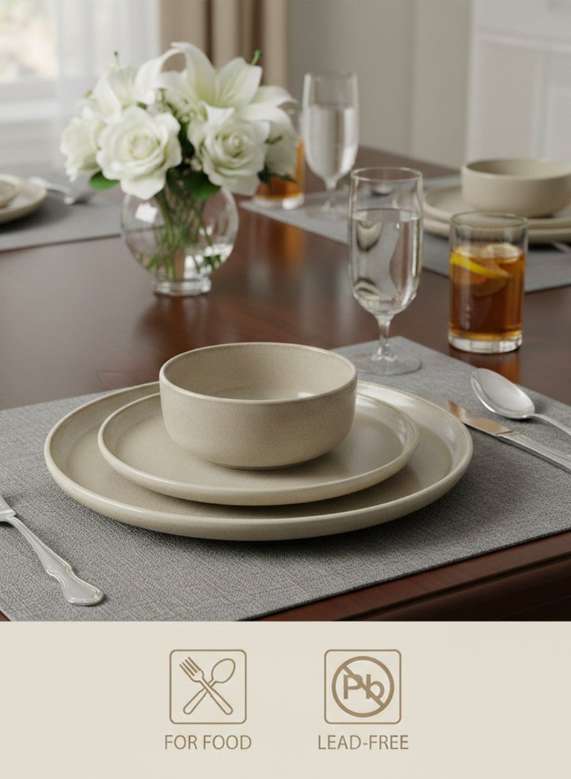 Shallow Stoneware REX 18PCS Dinner Set, Beige | Dinnerware Set Serves 6 People | 6 Dinner Plates 6 Side Plates 6 Bowls Lightweight Stackable Plate & Bowl Set for Home Family Meals - Image 2