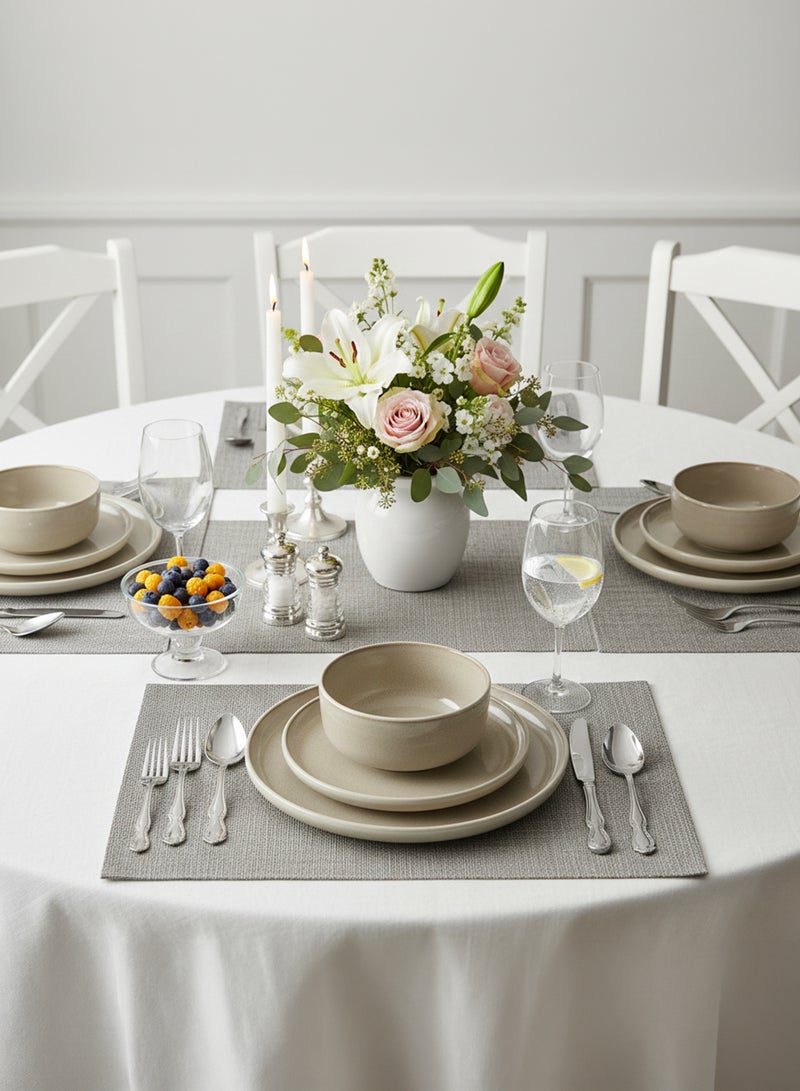 Shallow Stoneware REX 18PCS Dinner Set, Beige | Dinnerware Set Serves 6 People | 6 Dinner Plates 6 Side Plates 6 Bowls Lightweight Stackable Plate & Bowl Set for Home Family Meals - Image 5