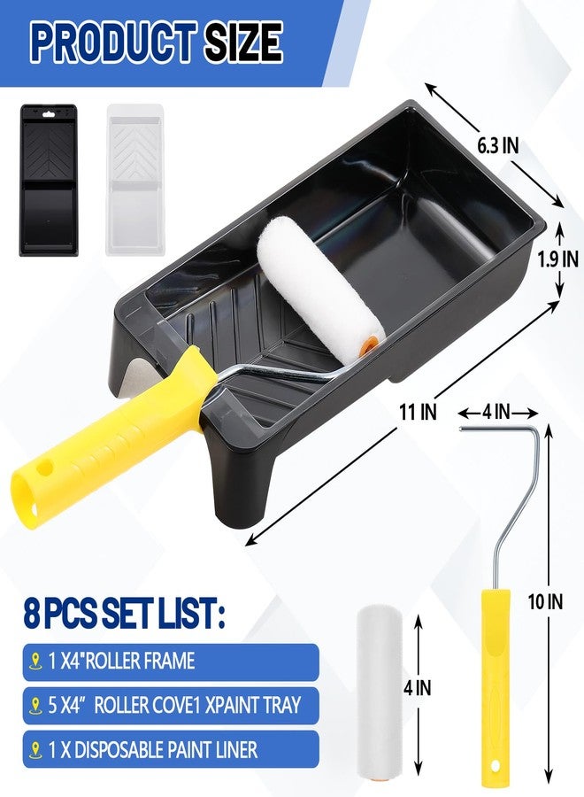 Menkxi 32 Pieces 4 Inch Paint Roller Kit Including 4 Inch Small Foam Roller Covers Frame Tray and Liner for Home DIY Crafts Holiday Party - Image 2