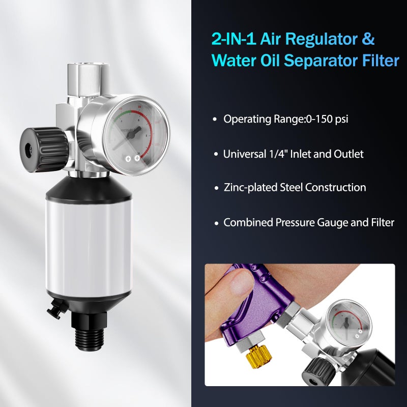 GATTLELIC HVLP Air Spray Gun with 1.4/1.7/2mm Nozzles & Air Compressor Regulator, Air Spray Paint Gun w/10pcs 600cc Mixing Cup and Lids, Automotive Paint Sprayer for Car, House Painting, Furniture (Purple) - Image 5