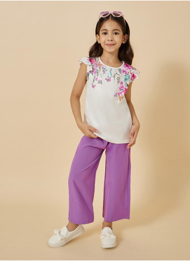 Styli - Graphic Print Round Neck Top and Trousers Set - Image 1