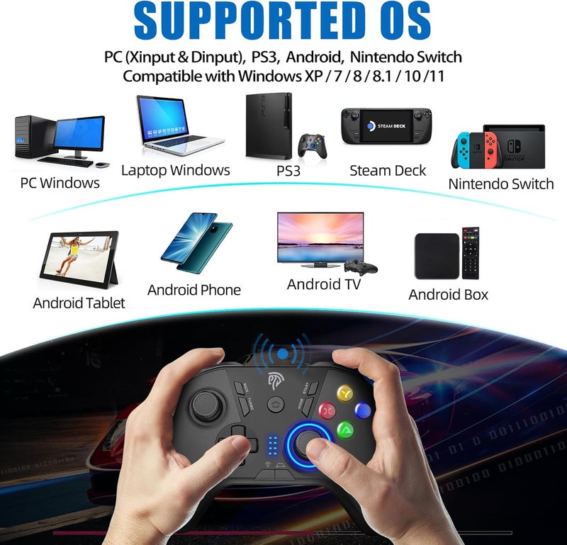 إيزي إس إم إكس جهاز تحكم ألعاب لاسلكي من لأجهزة كمبيوتر ويندوز/Steam Deck/PS3/صندوق أندرويد TV، عصا تحكم ألعاب بلج أند بلاي ذات اهتزاز مزدوج مع 4 أزرار مخصصة، بطارية تصل إلى 14 ساعة، يعمل مع نينتندو سويتش - Image 2
