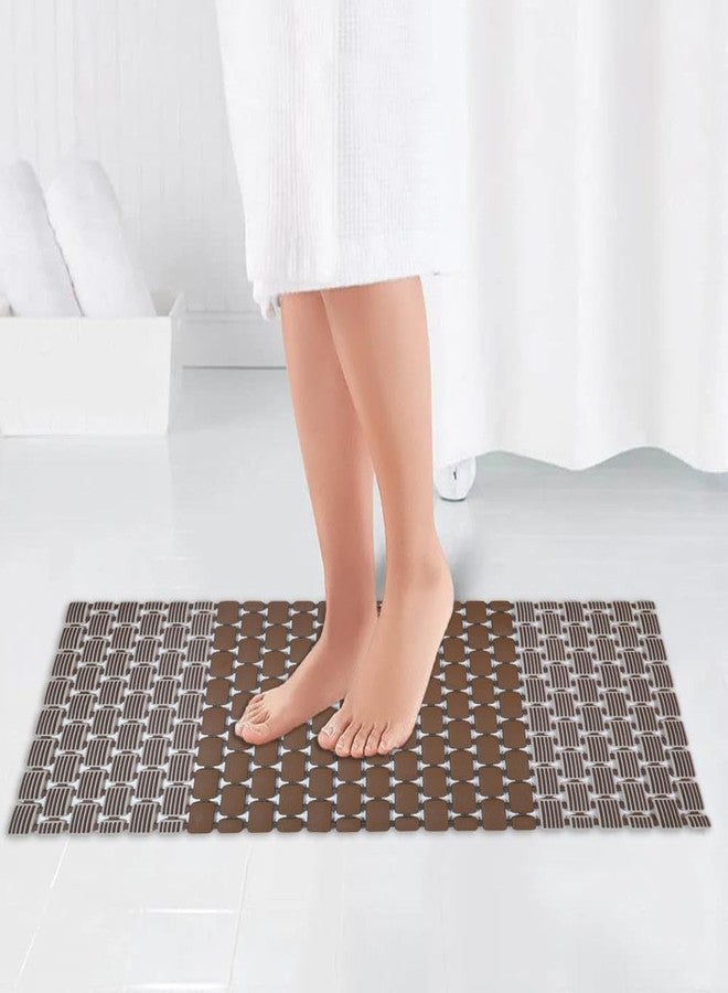 JUGTE Shower Mat with Suction Cups and Drain Holes, Non Slip, Anti Skid Plastic Bath Mat of PVC Rubber Best Foot mats for Walk-in Showers Mats (Brown) - Image 2