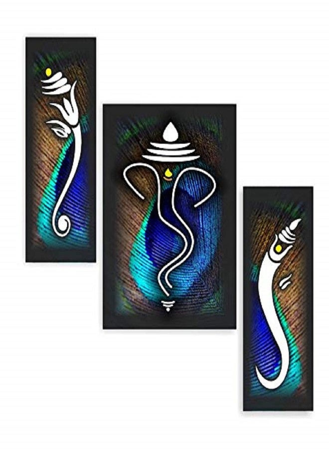 SAF Ganesha UV Textured Home Decorative Self Adhesive Religious Painting Set of 3 (Multicolour, 12 Inch X 18 Inch, SANFJM1010) - Image 1