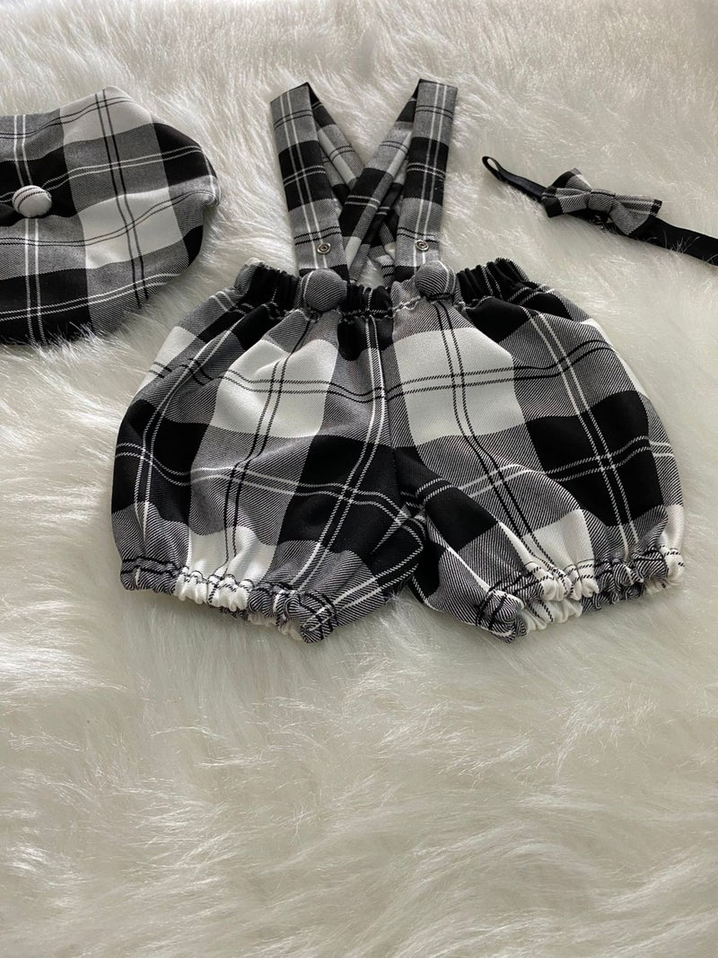 Eylülce Butik Eylülce Boutique Plaid Children's Suspender Shorts, Painter's Hat & Bow Tie Set - Cake Pop Costume  - Image 2