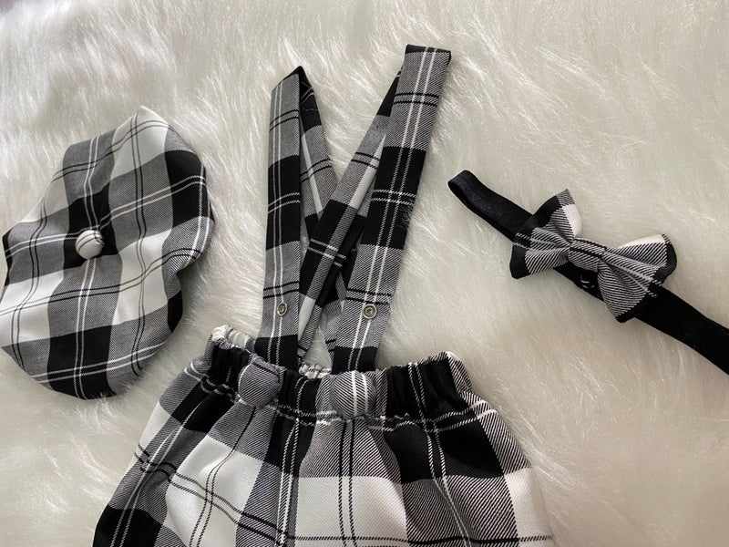 Eylülce Butik Eylülce Boutique Plaid Children's Suspender Shorts, Painter's Hat & Bow Tie Set - Cake Pop Costume  - Image 4