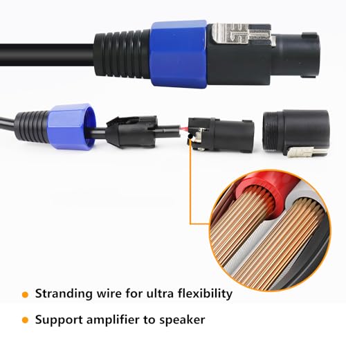 HBU 2 Packs 20 Feet Speakon Cables - Pack of 2 Professional DJ PA Speak-On to Speak-ON Male Cable - Stage, Gig, Outdoor, Studio Extension Wire with Twist Lock (2 Conductors) - Image 5