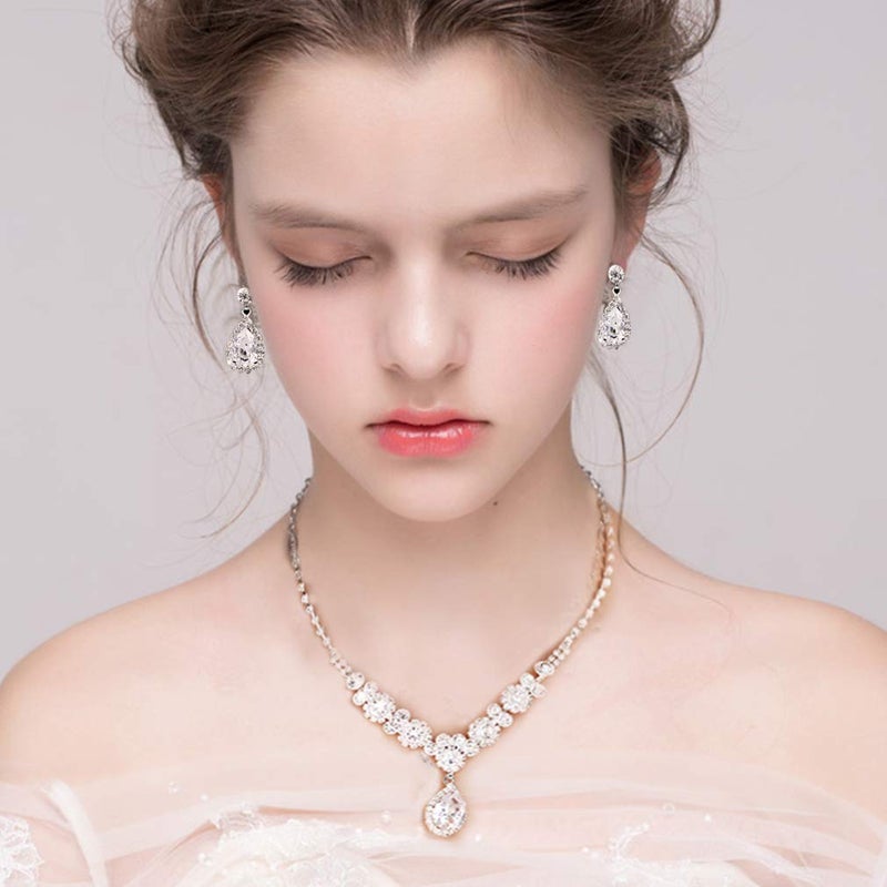 COCIDE Silver Jewelry Set for Women Crystal Tiara and Necklace Kit for Girls Rhinestone Crown Earrings Neck Accessories for Bride Wedding Birthday Party Bridal Prom Bridesmaid Dress up - Image 2