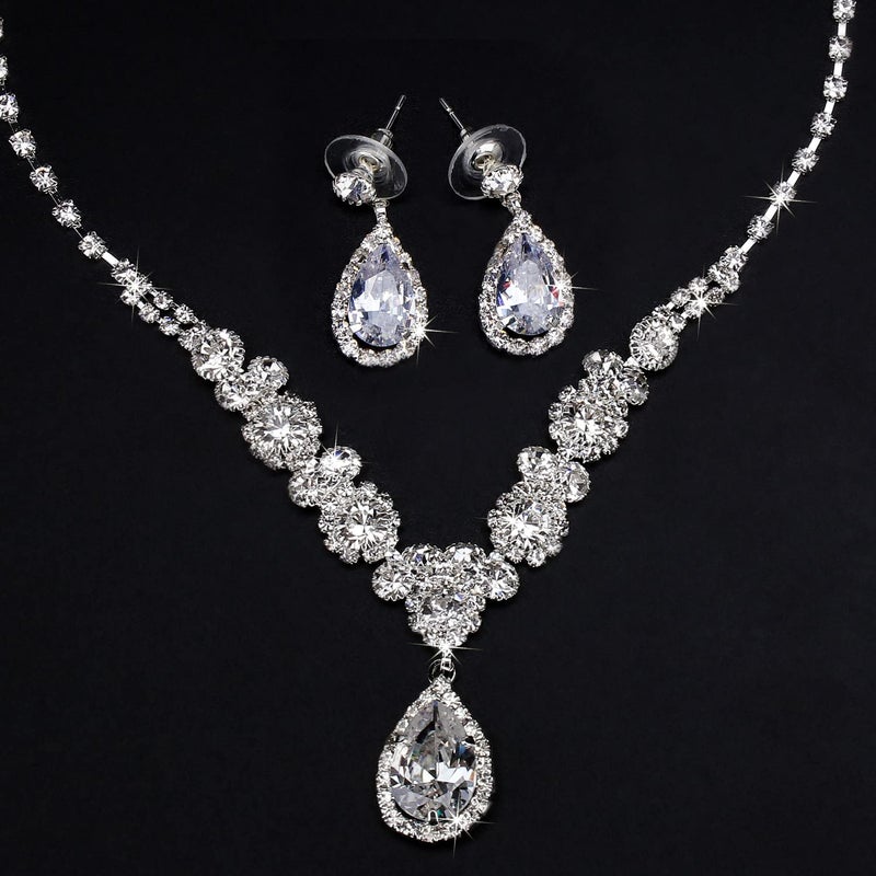 COCIDE Silver Jewelry Set for Women Crystal Tiara and Necklace Kit for Girls Rhinestone Crown Earrings Neck Accessories for Bride Wedding Birthday Party Bridal Prom Bridesmaid Dress up - Image 5