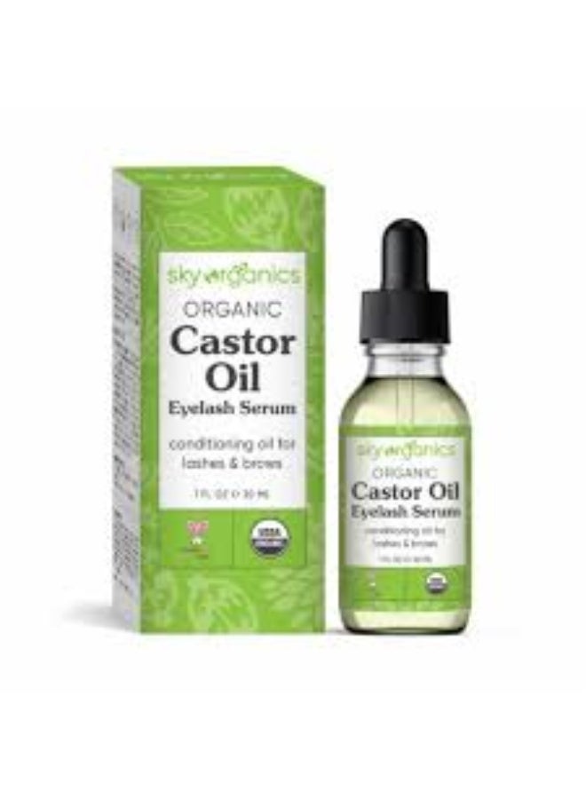 Sky Organics Organic Castor Oil Eyelash Serum (30ml) 100% Pure Cold Pressed Pure Castor Oil – Dry Skin Hair Growth Eyelashes & Eyebrows growth – Caster Oil Lash Enhancer with Mascara Brushes - Image 1