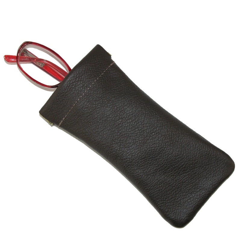 CTM CTM® Leather Push Mouth Pebble Grain Eyeglass Holder, Black  - Image 5
