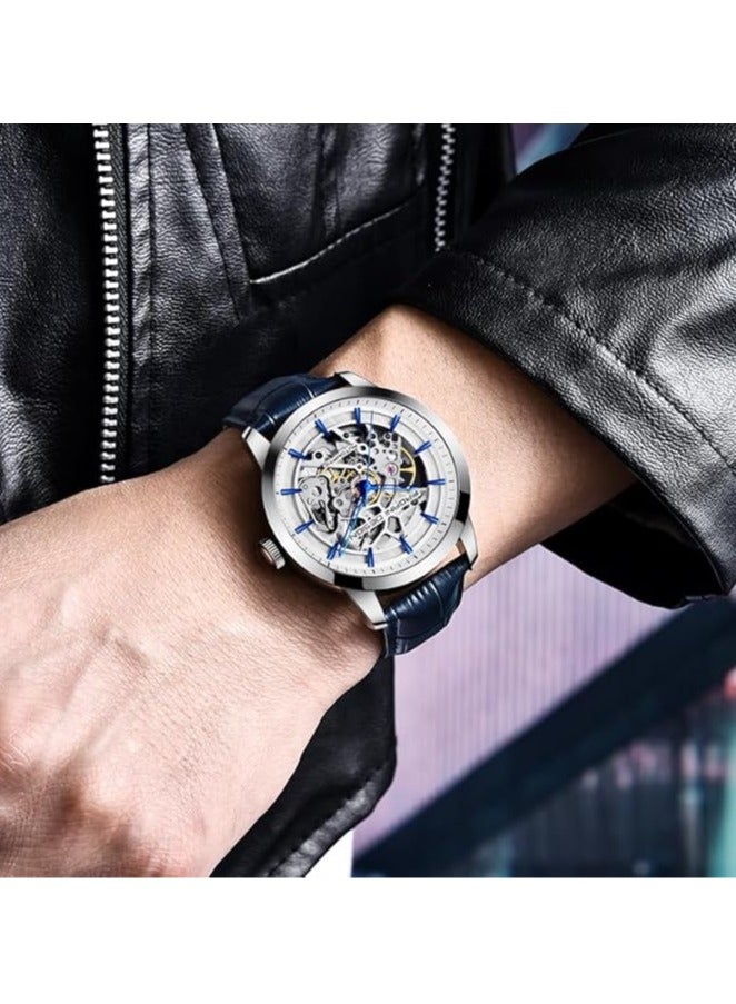 باغاني ديزاين الرجال التلقائي حزام من الجلد ووتش ، للماء ووتش ، الأزياء ووتش ، بد - 1638 الفضة الأزرق - Image 2